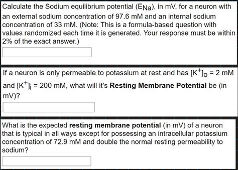 Solved Calculate The Sodium Equilibrium Potential Ena In