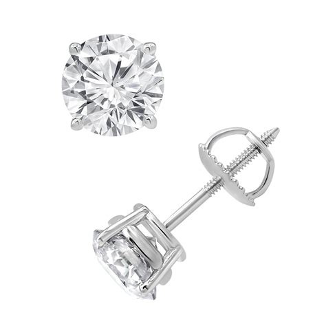 Carat Lab Grown Round Diamond Stud Earrings K White Gold Screw