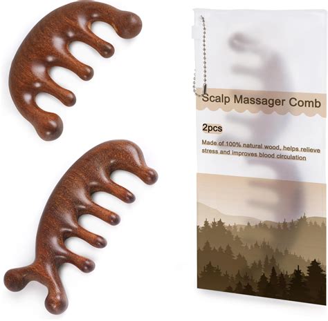 Scalp Massager Loc Comb 2 Pcs Handmade Sandalwood Wide Tooth Combs Wooden Scalp