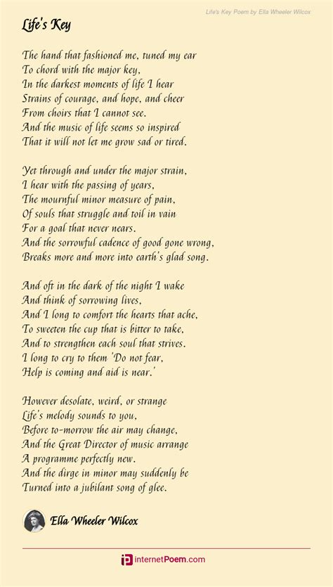 Lifes Key Poem By Ella Wheeler Wilcox