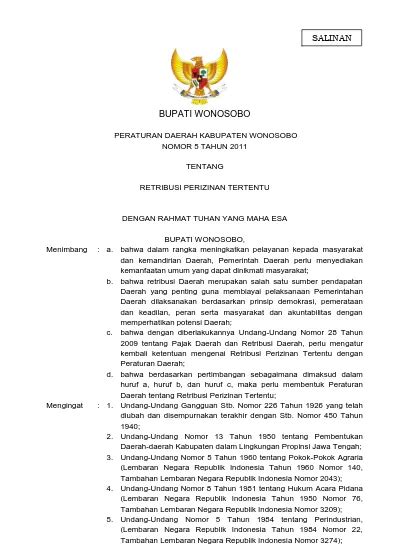 Bupati Wonosobo Peraturan Daerah Kabupaten Wonosobo Nomor 5 Tahun 2011