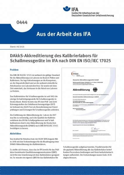 DAkkS Akkreditierung des Kalibrierlabors für Schallmessgeräte im IFA