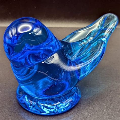 Lot Vintage Leo Ward Glass Blue Bird Of Happiness Signed