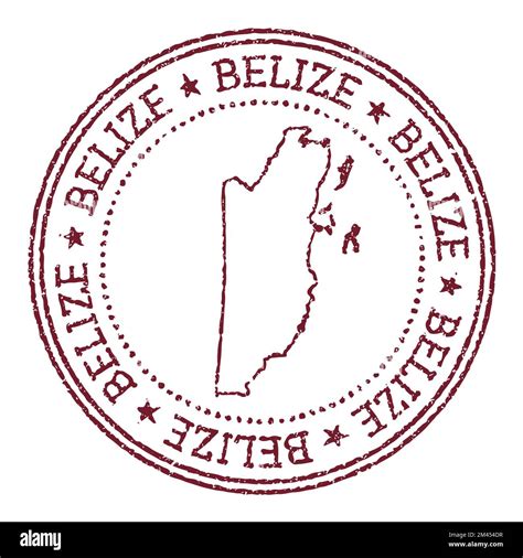 Belize Round Rubber Stamp With Country Map Vintage Red Passport Stamp