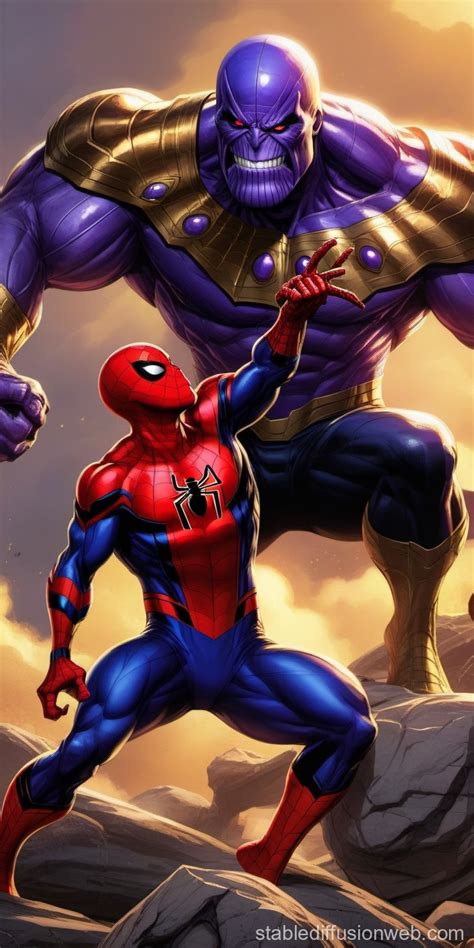 Epic Comic Battle Spider Man Vs Thanos Stable Diffusion Online