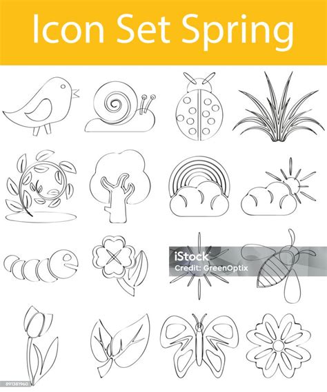 Drawn Doodle Lined Icon Set Spring Stock Illustration Download Image