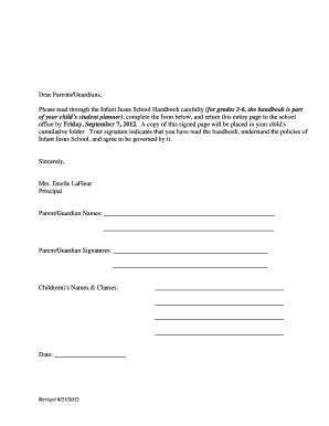 Fillable Online Ijschool Handbook Sign Off Form 2012 2013docx