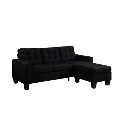 HomeRoots Amelia 116 In Rolled Arm Linen Rectangle Sofa In Black