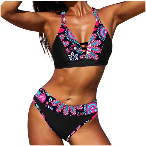 Wnyeime Bikini Sets For Women Retro Ethnic Style Printed Two Piece