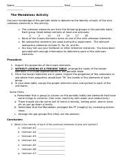 Mendeleev Pt Activity Docx Name Date Period The Mendeleev Activity