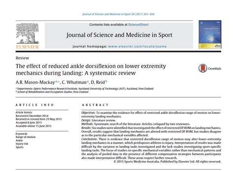 The Effect Of Reduced Ankle Dorsiflexion On Lower Extremity Mechanics