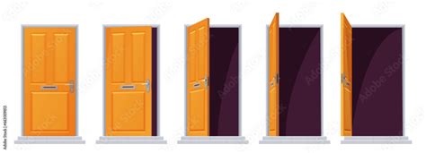 Door Opening Sequence Animation Set Vector Illustration Cartoon