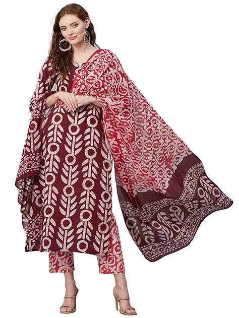 Buy Anni Designer Womens Cotton Blend Printed Straight Kurta With Pant