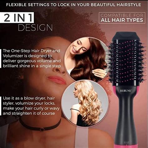 Rebune Re Hair Styler One Step Volumizer Hair Dryer Hot Air Brush W Power