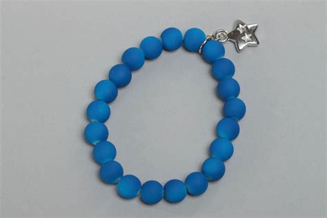 Pulsera De Cuentas Pl Sticas Artesanal Para Ni A Azul Con Estrella