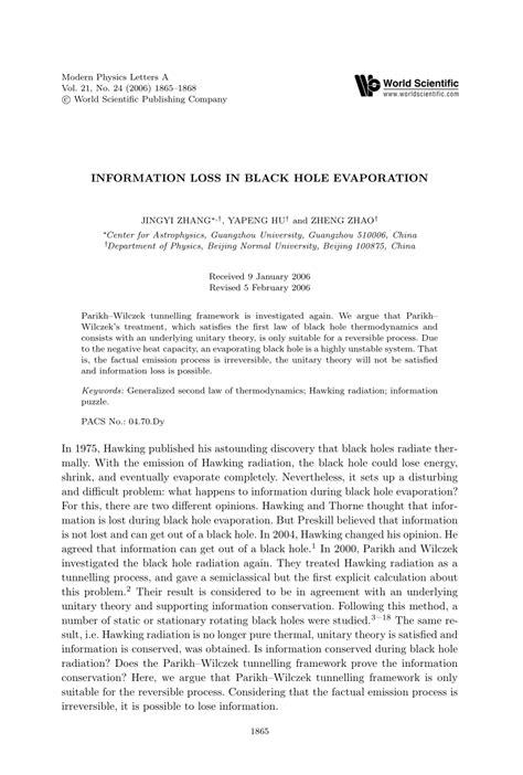 (PDF) Information Loss in Black Hole Evaporation