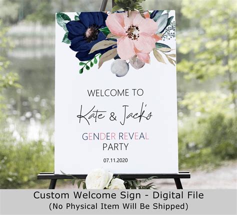 Gender Reveal Welcome Sign Navy Blue And Blush Pink Gender Etsy