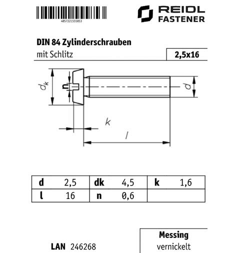 Kostenloser Versand Lieferservice Reidl Zylinderschrauben Mit Schlitz