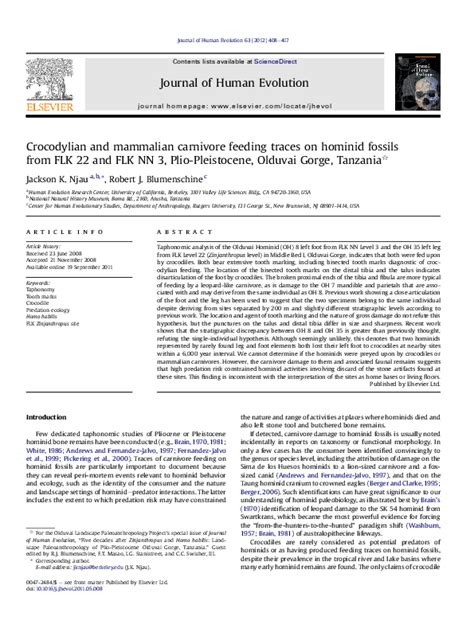 (PDF) Crocodylian and mammalian carnivore feeding traces on hominid fossils from FLK 22 and FLK ...