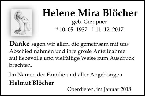 Traueranzeigen Von Helene Mira Bl Cher Vrm Trauer De