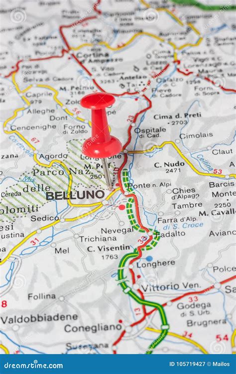 Belluno Pinned on a Map of Italy Stock Image - Image of italy, city ...