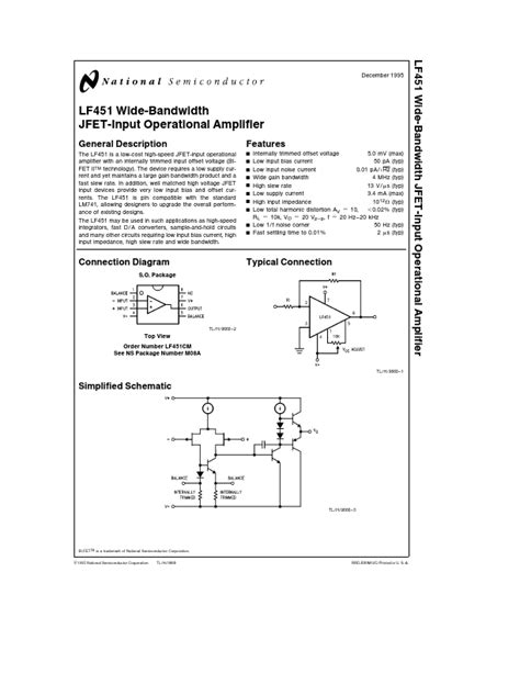 LF453 Datasheet LF453 Wide Bandwidth Dual JFET Input Operational