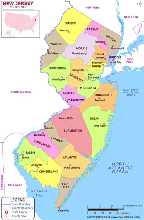 New Jersey Map | Map of New Jersey (NJ) State With County