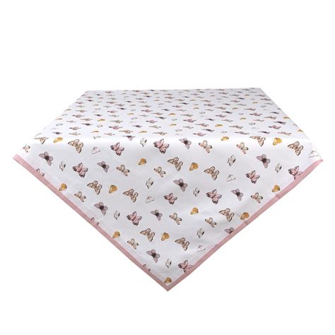 BPD15 Nappe 150x150 cm Beige Rose Coton Papillons Carré Nappes de table