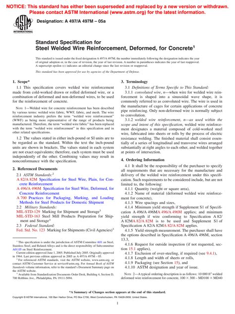 ASTM A497 A497M 05a Standard Specification For Steel Welded Wire