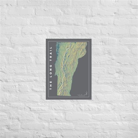 The Long Trail Map LT Trail Map Vermont Topographic Relief Map two Sizes: 12 Inches X 16 Inches ...