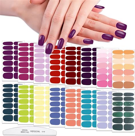 Wokoto 16 Sheets Solid Gel Nail Wraps Nail Polish Stickers