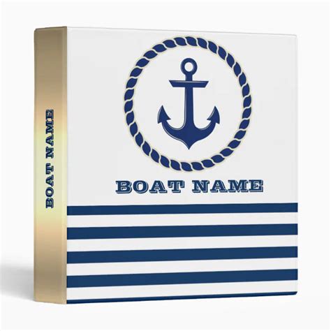 Nautical Boat Name Anchor Navy Blue Striped 3 Ring Binder Zazzle