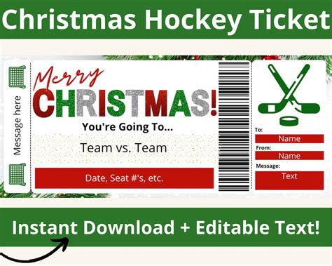 Christmas Hockey Game Ticket Hockey Ticket Template Hockey Ticket T Hockey Game T