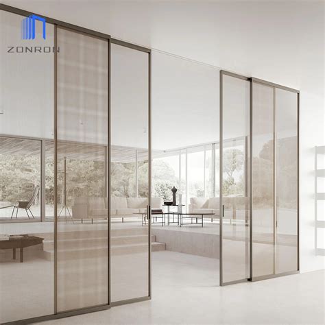 Zonron Minimalism Design Narrow Frame Aluminum French Glass Sliding