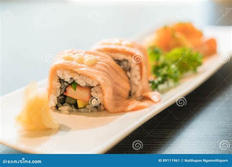 Salmon Burned Maki Stock Image Image Of Nori Healthy