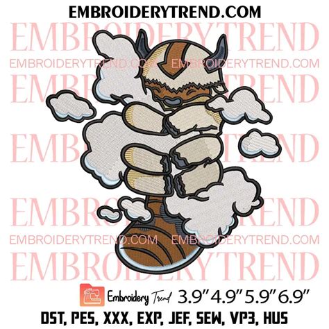 Appa Hugging Clouds Embroidery Design Appa Avatar Embroidery