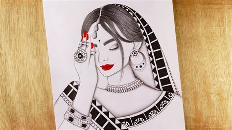 How To Draw Beautiful Traditional Bride Pencil Sketch For Beginners