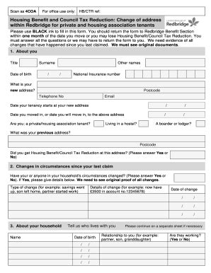 Fillable Online Housing Benefit And Council Tax Reduction Change Of