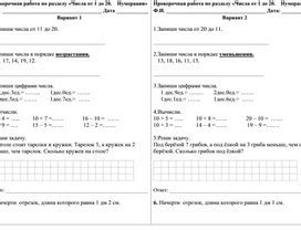 Проверочная работа по математике для 1 класса 4 четверть "Числа от 1 до 20"