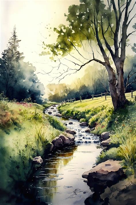 Creek Stream Landscape Watercolor Painting 4 Digital Download Print - Etsy