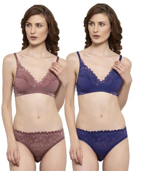 Buy Aamarsh Women Cotton Bra Panty Set For Lingerie Set Pack Of 2 Color Blue Brown