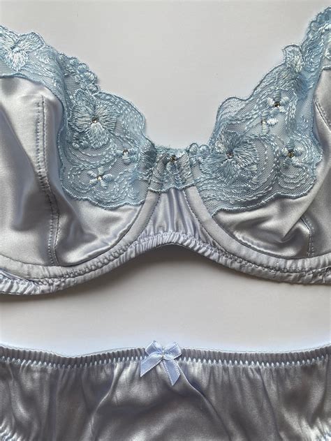Satin Lingerie Set Sissy Lingerie Sky Blue Bra And Panties Custom Transgender Lingerie Set