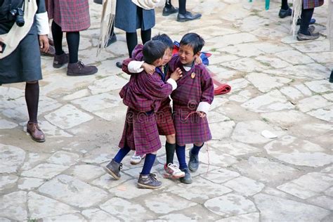 Bhutanese Children At The Gangtey Monastery Gangteng Bhutan Editorial