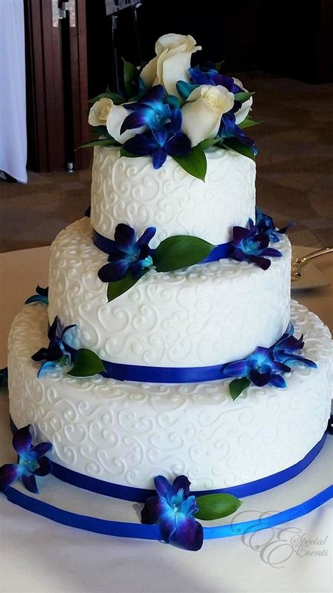 Blue Orchids Wedding Cake