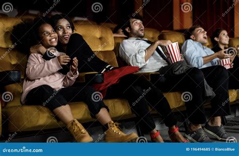 Shocked Audience Watching a Horror Movie Stock Image - Image of scary ...