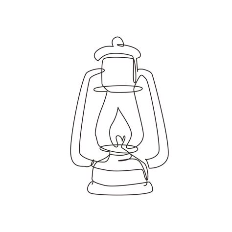 Single continuous line drawing vintage camping lantern on white ...