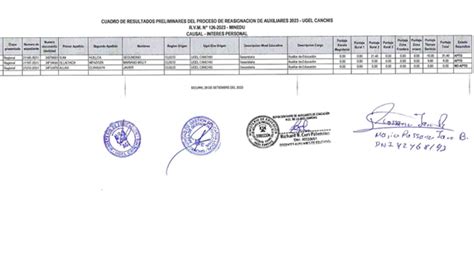 Cuadro Preliminar Reasignacion De Auxiliares Ugel Canchis