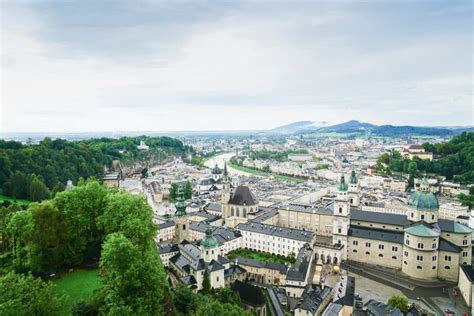 Salzburg City From High Point Of View In Salzburg Fort And Castl Stock