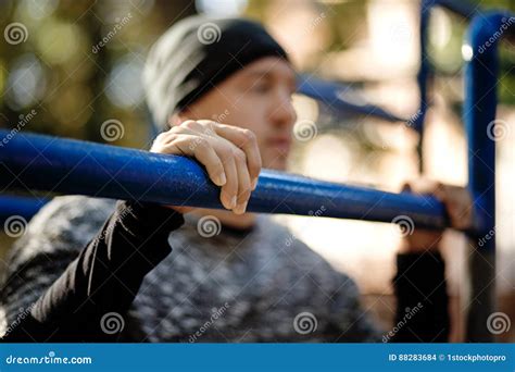 Sports And Fitness Concept Close Up Photo Of Strong Active Man With