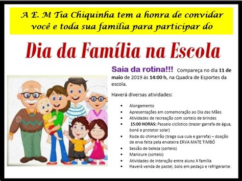 S Bado Dia De Fam Lia Na Escola Na Escola Municipal Tia Chiquinha